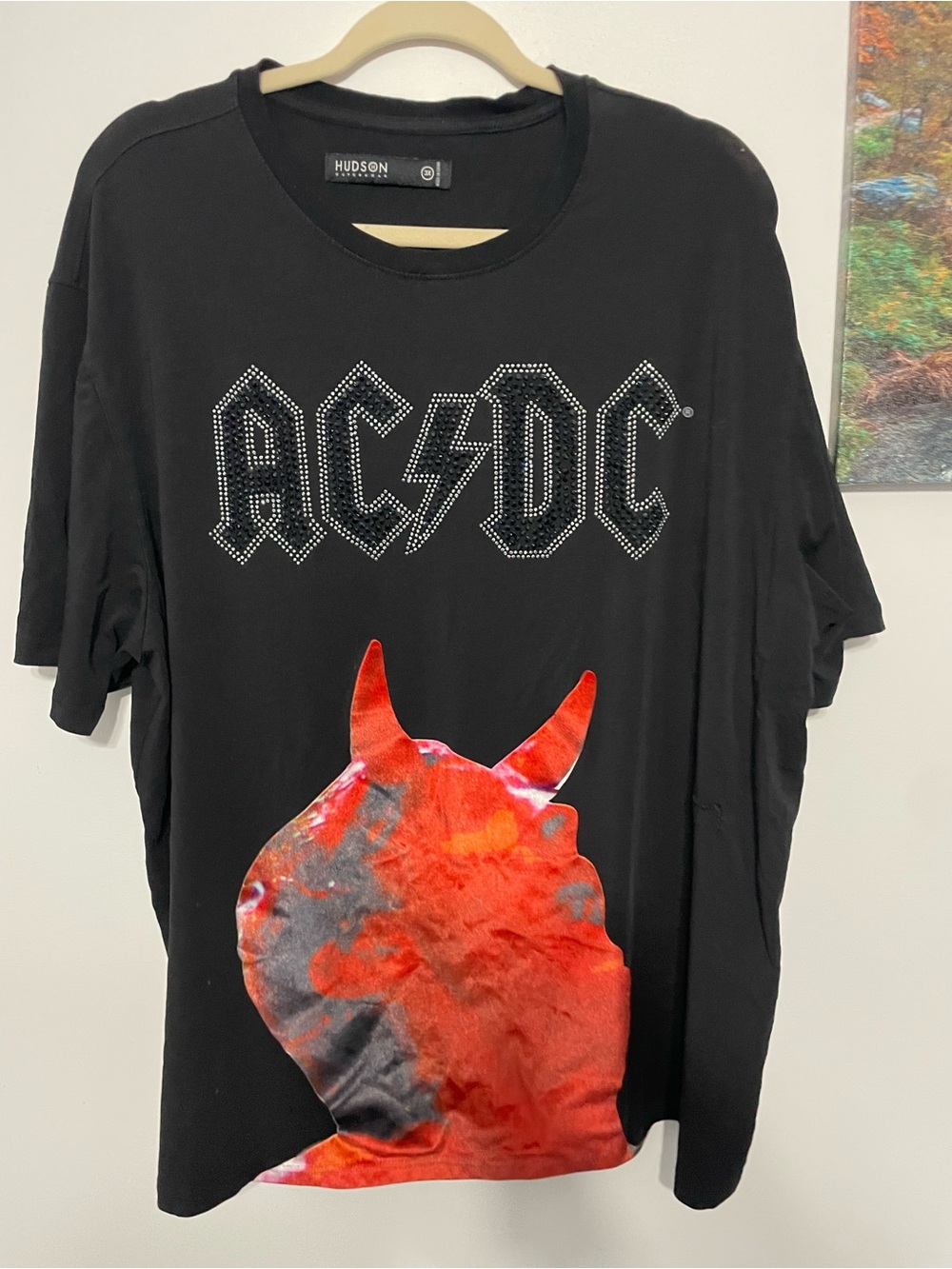 Hudson AC DC Black Rhinestone Accent Crewneck Tee 3XL pre-owned